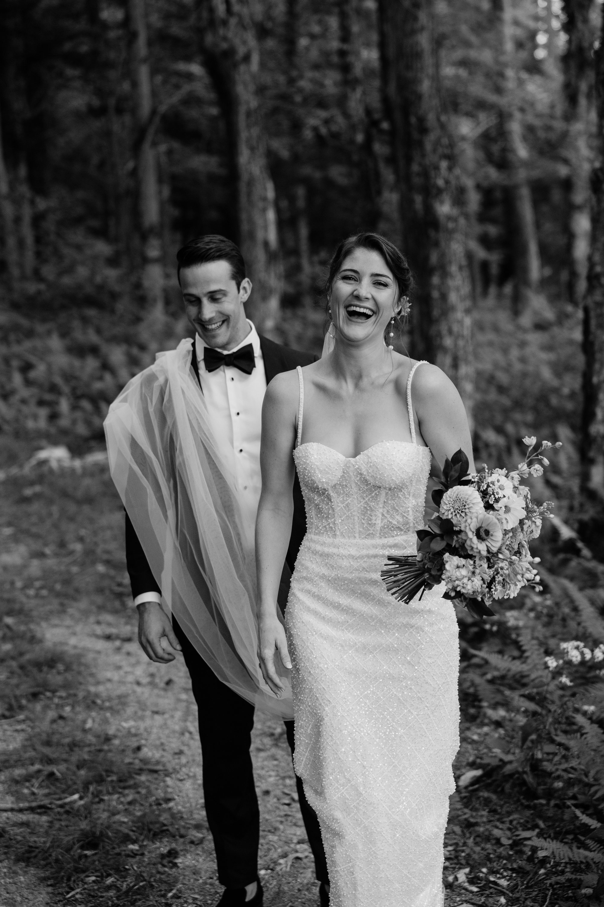 A portrait in the pines, black and white