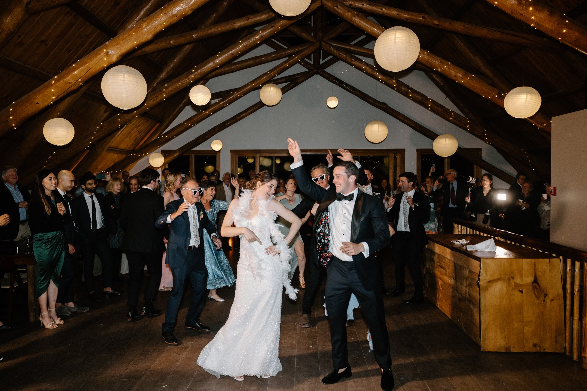 The first dance under the Barn's paper lanterns